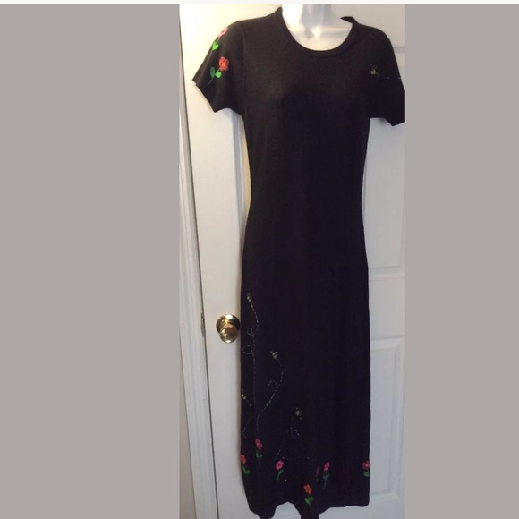 🐝 Lite MICHAEL SIMON Black Beaded Maxi Dress - Picture 1 of 8